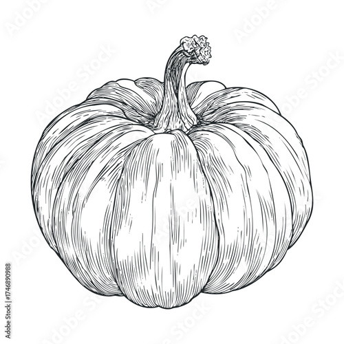 Beautiful pumpkin illustration for autumn decoration and design. Vector hand drawn illustration