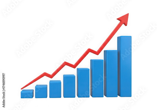 Rising bar chart with red arrow shows upward trend and business growth Free Download Rising bar chart with red arrow shows upward trend and business growth - GFXLoad
