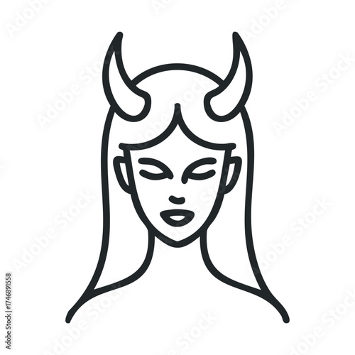 Bold devil character design for creative projects and branding. Vector line illustration