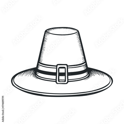 Traditional pilgrim hat for Thanksgiving celebration design. Vector hand drawn illustration