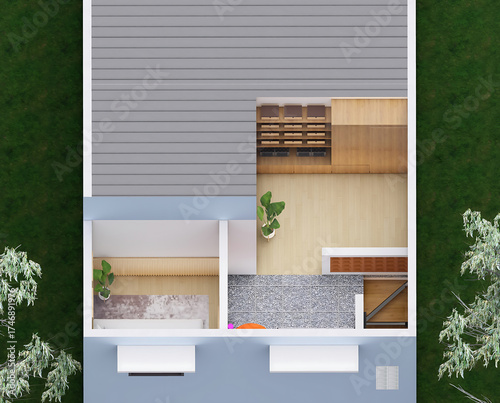Modern Aerial View Detailed Residential Home Architectural Design Illustration