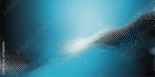 Abstract blue wave vector pattern with halftone lines, a futuristic digital backdrop or business banner design