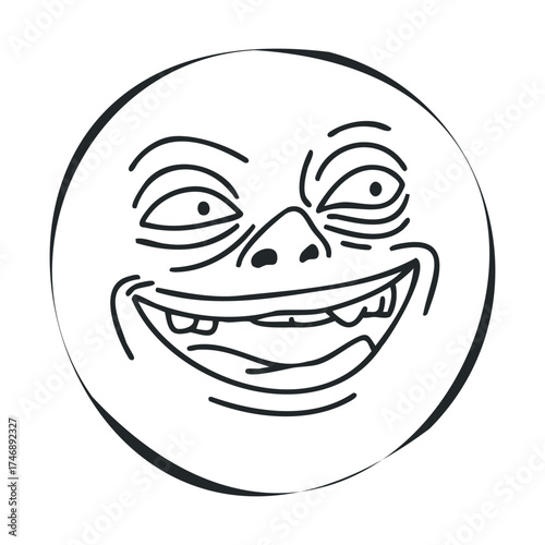 Playful cartoon face with exaggerated features for fun design. Vector hand drawn illustration