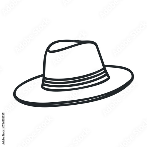 Classic sun hat design for outdoor activities and summer adventures. Vector line illustration
