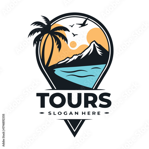 Tours and Travel Tropical Destination Pin Logo Design