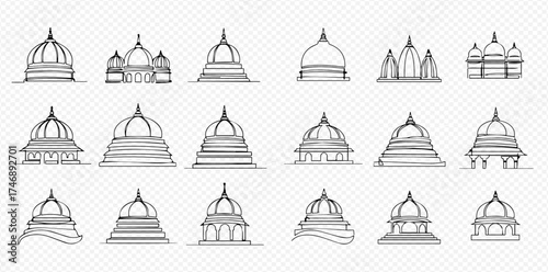 A collection of dome sketches, showcasing various architectural styles and designs in black and white.