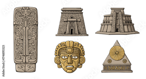 Ancient Civilization Artefacts: Archaeological Finds and Historical Objects Illustration