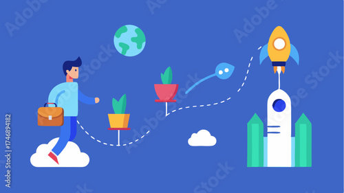 An animated infographic showing the typical journey of a startup from seed funding to successful exit complete with milestones and key challenges.