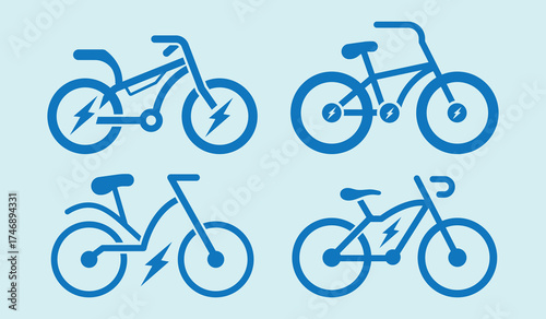 Minimalist electric bicycle vector icons set.E bike icon.Editable vector. Pixel perfect.