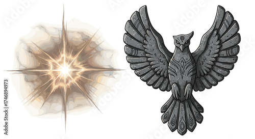 Stone Bird with Wings Spread, and Burst of Magic