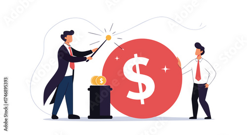 Financial magic trick creating money from a hat.

