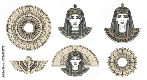 Egyptian Art Inspired Icons: Ancient Symbols and Royal Portraits