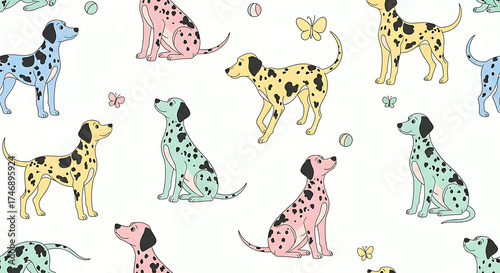 Playful Cartoon Dalmatian Puppy Seamless Pattern Repeat Design Illustration