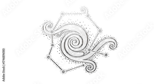 Celestial Swirl: Constellation of Stars and Spirals in Ink