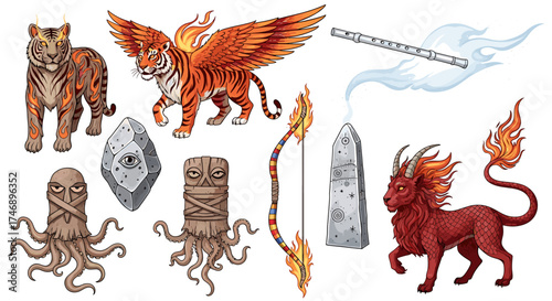 Mythical Creatures and Ancient Artifacts Fantasy Illustration for Adventure Games