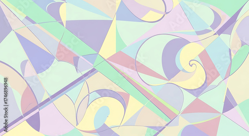 Abstract Geometric Pastel Color Swirl and Triangle Modern Art Composition