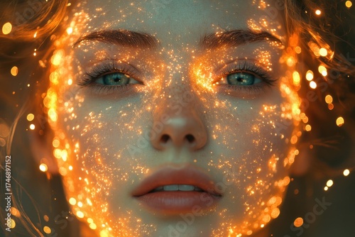 A woman with glowing eyes and a glowing face.