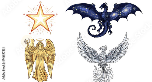 Celestial Beings: A Collection of Mystical Creatures and Spiritual Symbols