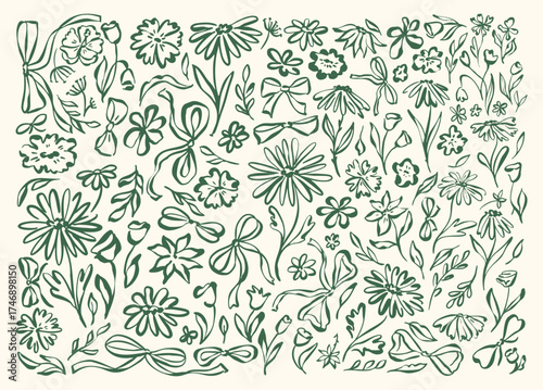Hand drawn vector doodles collection. Decorative botanical elements.