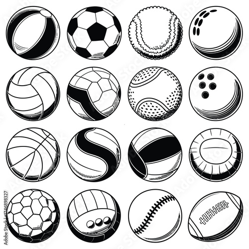 Sport balls collection vector icons set for games and sports equipment