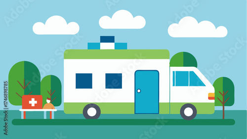 A mobile health clinic equipped with telehealth stations serving a community in a rural area emphasizing accessibility to healthcare technology.