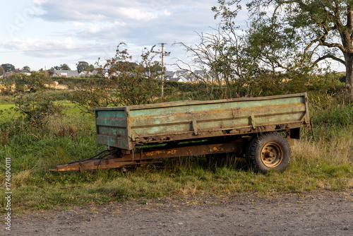 Old Rusting Farm Trailer Abandoned on a Farm Track Verge