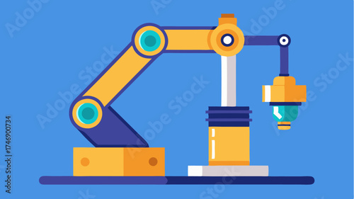 An animationstyle illustration portraying a robotic arm equipped with a 3D printing tool showcasing automation in the manufacturing process.