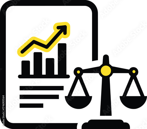 Legal finance growth concept with scales of justice and financial bar chart