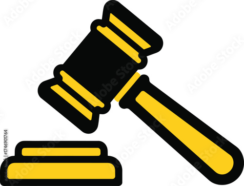 Justice gavel and sounding block doodle icon symbolic of law court auction legal judgment and decision