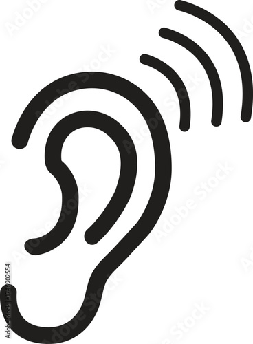 Ear Listening Icon Vector Outline Symbol for Hearing Audio and Communication

