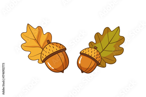 Acorns and oak leaves, fall season element pack