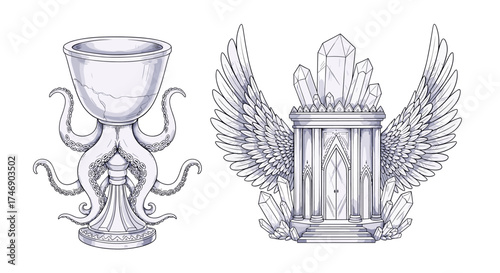 Mystical Vessels: An Octopus Chalice and a Winged Crystal Portal