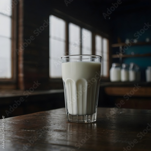 glass of milk on wooden table