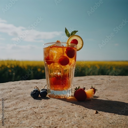 glass of cocktail on the beach