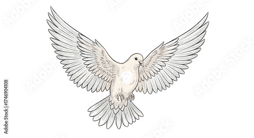 Graceful Dove in Flight with Spreading Wings Isolated on White