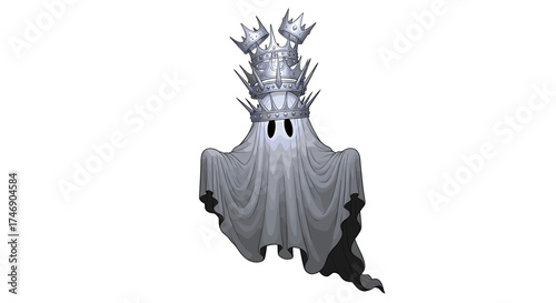 Regal Phantom: A Ghostly King Displaying Multiple Crowns Symbolizing Royalty