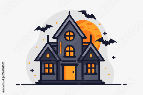 Attic style house icon glowing windows spooky night theme  
