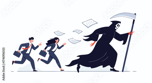 Business people running from the grim reaper.

