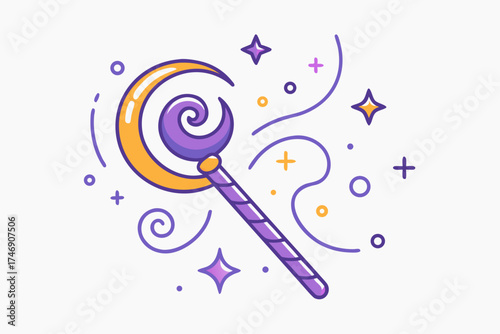 wand emitting sparkly swirls with tiny floating lights