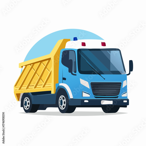 Blue Dump Truck Illustration with Yellow Bed for Construction and Transportation
