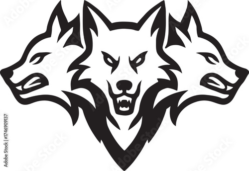 PrintThree headed wolf logo design with sharp teeth and angry expression