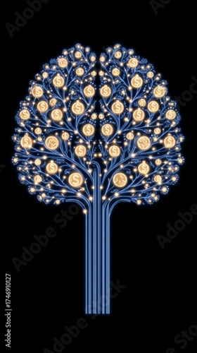 Moneyflow Automated finance ecosystem A vibrant digital illustration of a money tree, symbolizing prosperity and financial growth in a modern design.