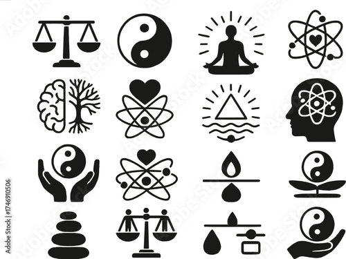 Balance, Mind, and Science Symbol Icon Set