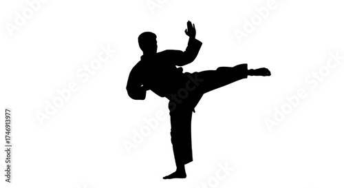 Silhouette of man kick in karate
