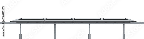 Maglev high-speed train. Orthogonal side view, isolated on a transparent background. 3D illustration.