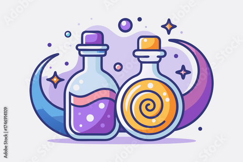potion kit of two vials with small swirling magic