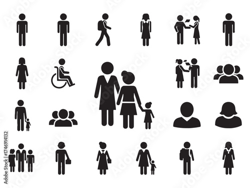 A collection of diverse human pictogram icons representing various individuals and groups.