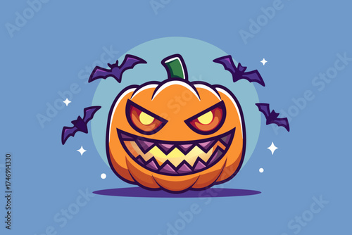 pumpkin with evil asymmetrical eyes crooked expression