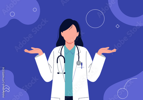 Doctor with open arms gesturing confusion while wearing a stethoscope and lab coat.
