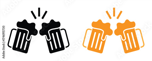 Beer Mug Cheers Icon Set in Black and Orange Silhouette Style for Celebration and Party Themes